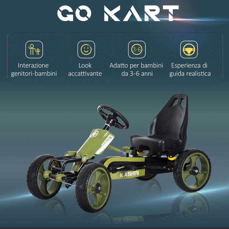 Homcom Kart Copii cu Pedale – Frana si Scaun Reglabil