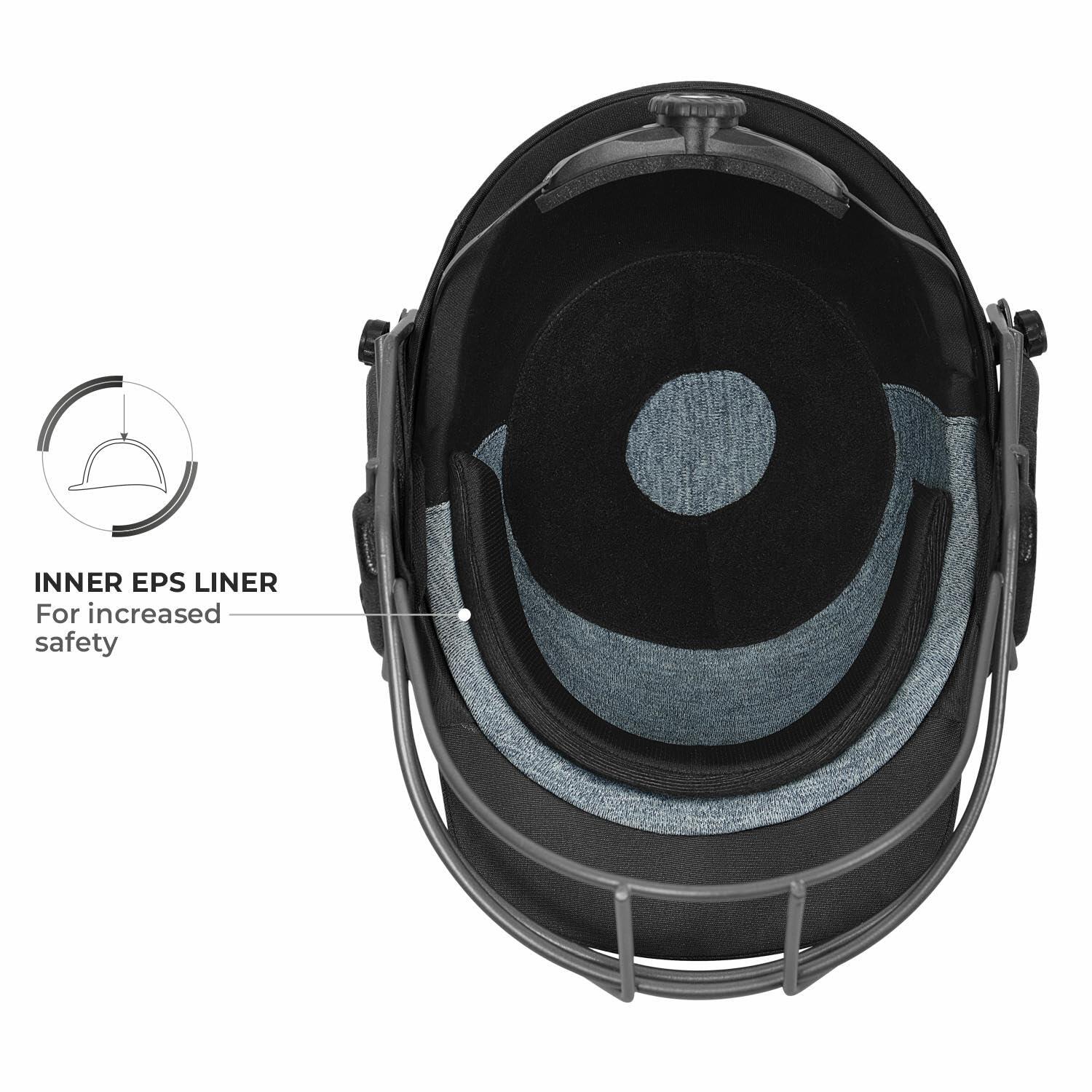 DSC FORT44 Crickethelm – Schwarzes Modell mit verstellbarem Stahlvisier 4/7