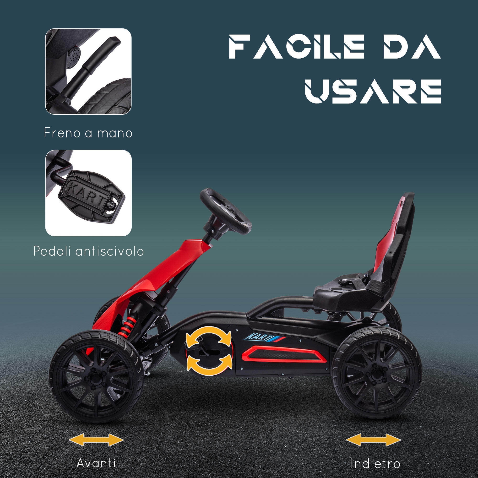 HOMCOM Go Kart a Pedali per Bambini 3-8 Anni con Sedile Regolabile Rosso Nero 5/8