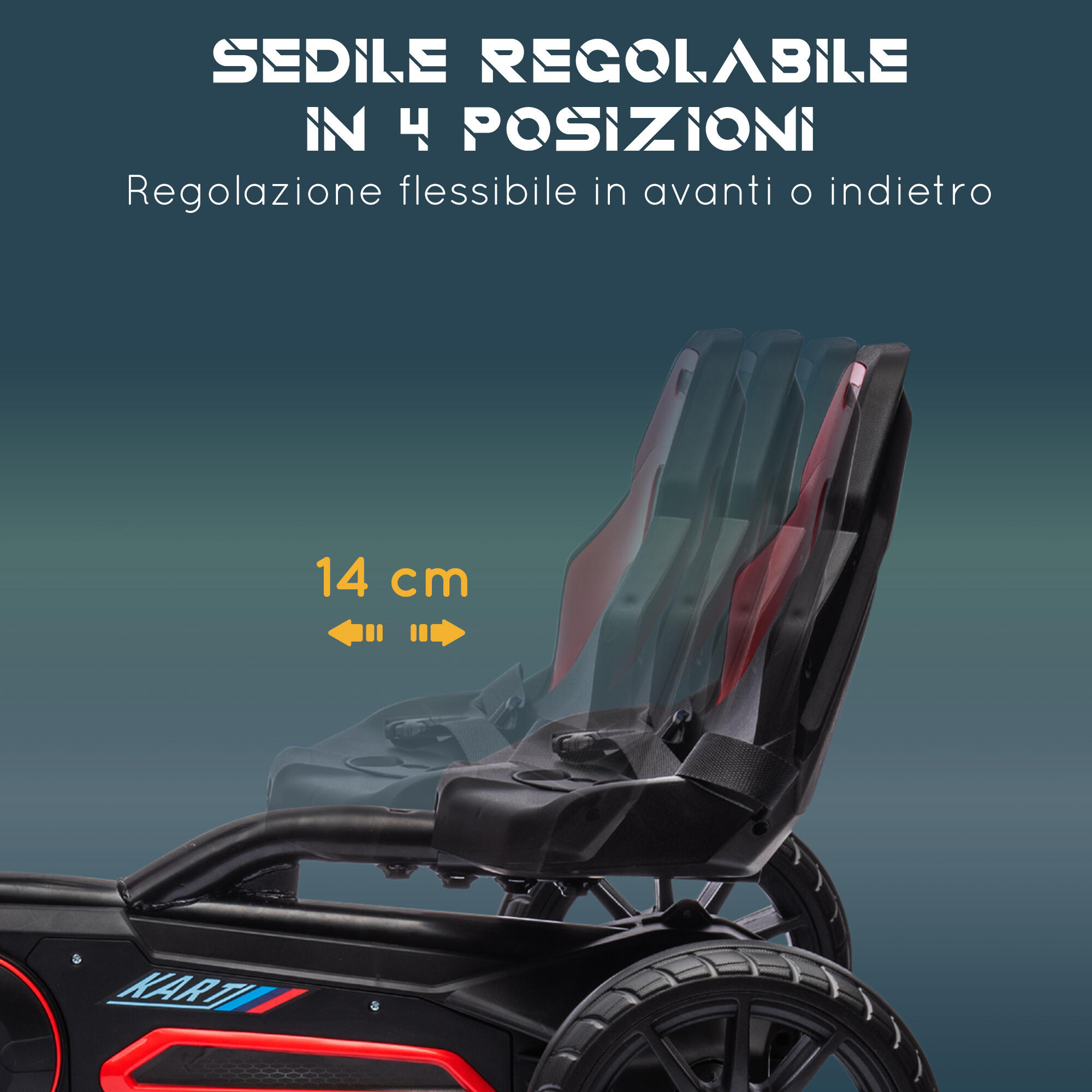HOMCOM Go Kart a Pedali per Bambini 3-8 Anni con Sedile Regolabile Rosso Nero 4/8
