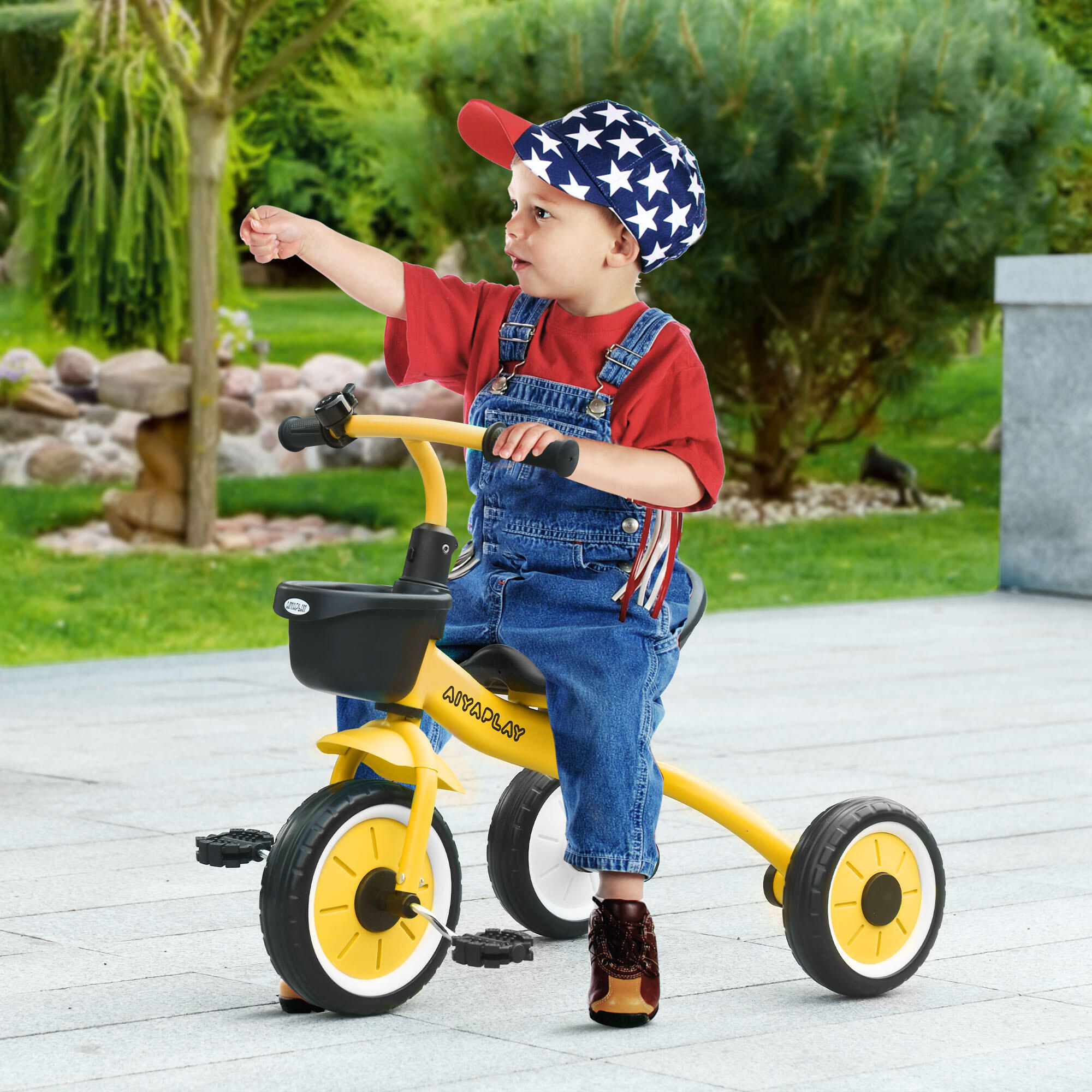 AIYAPLAY Triciclo per Bambini da 2-5 Anni con Cestino e Campanello Giallo 2/7