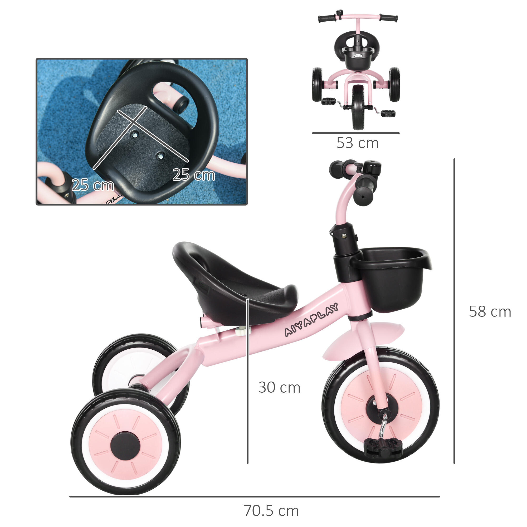 AIYAPLAY Triciclo per Bambini da 2-5 Anni con Cestino e Campanello Rosa 3/7