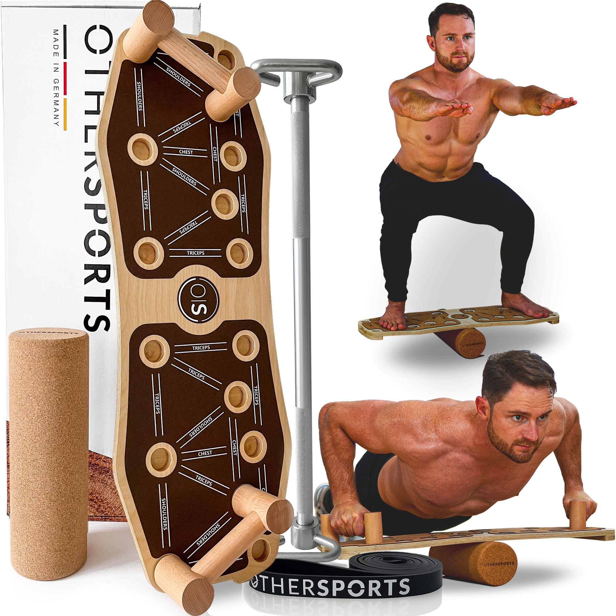 OTHERSPORTS Sportboard Balance Board mit Fitness Stange Bundle, Korkrolle und Fitnessband