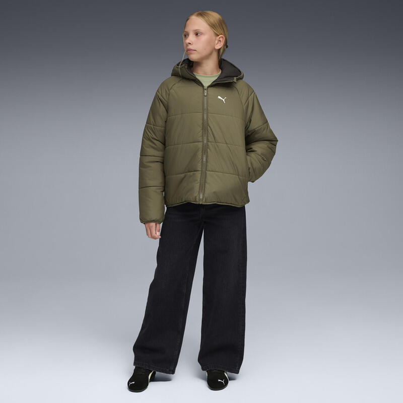 Geacă de vatelină copii reversibilă, glugă Loden Green, verde PUMA