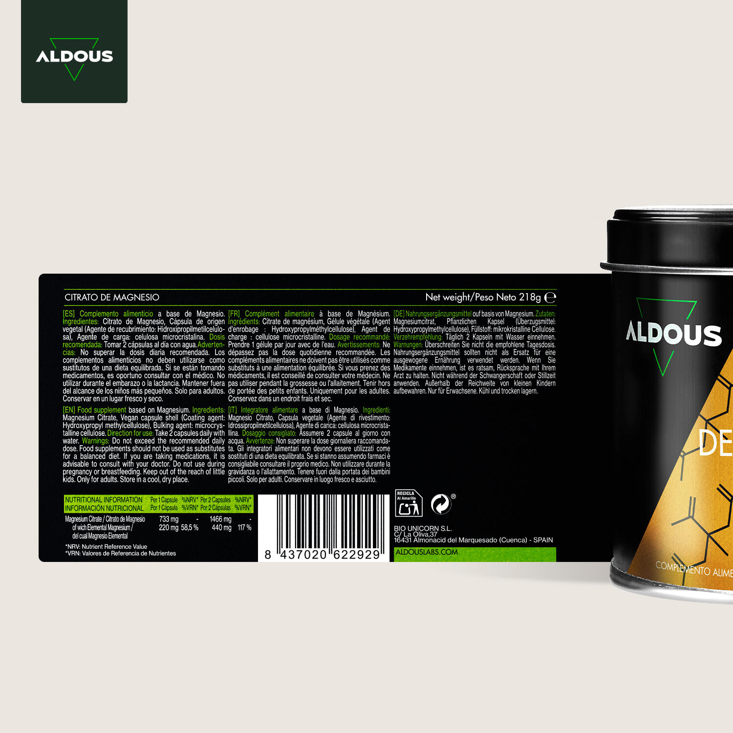 Citrate de magnésium - 250 gélules - Aldous 6/6