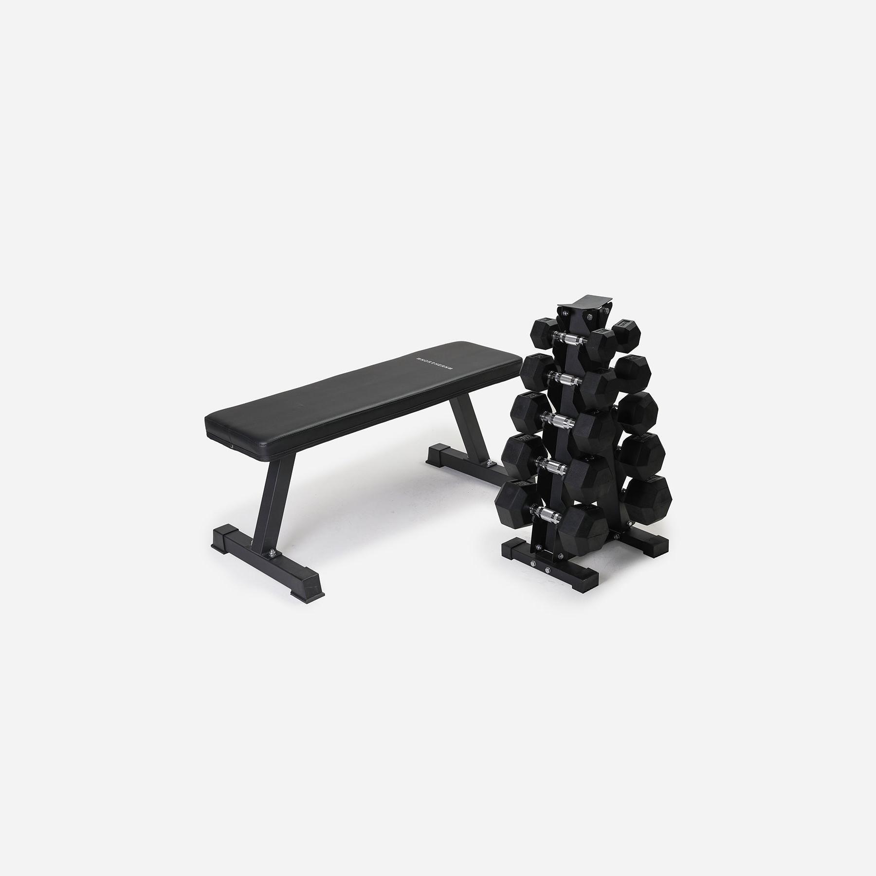 NORTHERN Flat Weight Bench with Hex Dumbbells Set & Storage Rack