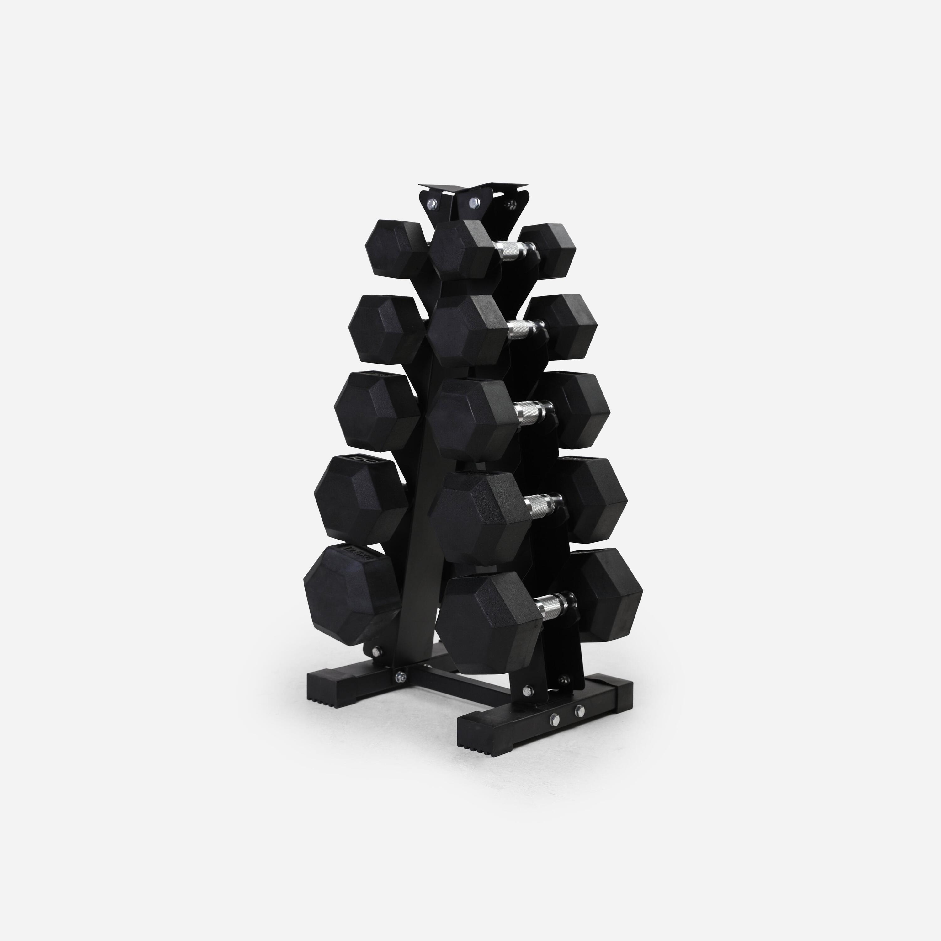 2.5/5/7.5/10KG/12.5kg Hex Dumbbell Set + 5 Tier A-Frame Storage Holder Rack 1/7
