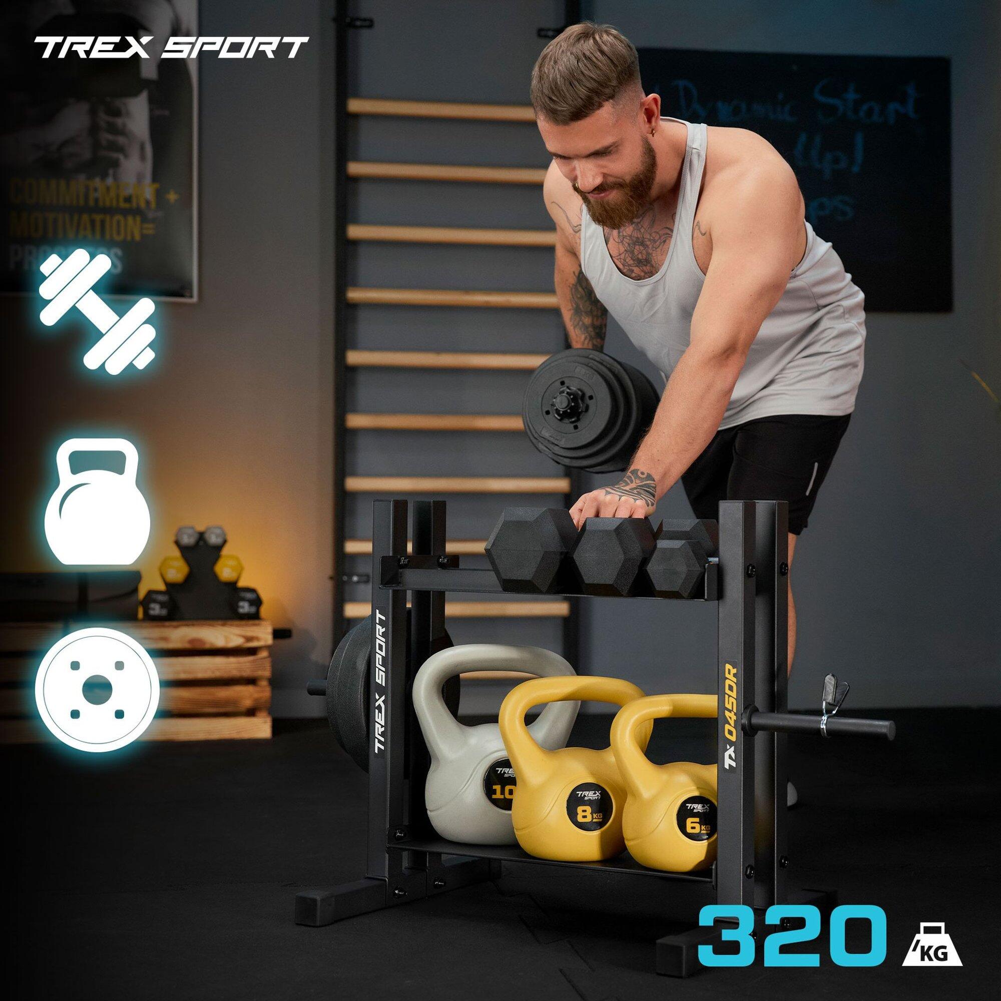 Stojak na hantle i obciążenia Trex Sport TX-045DR trzpienie 2-półki do 320kg 6/7