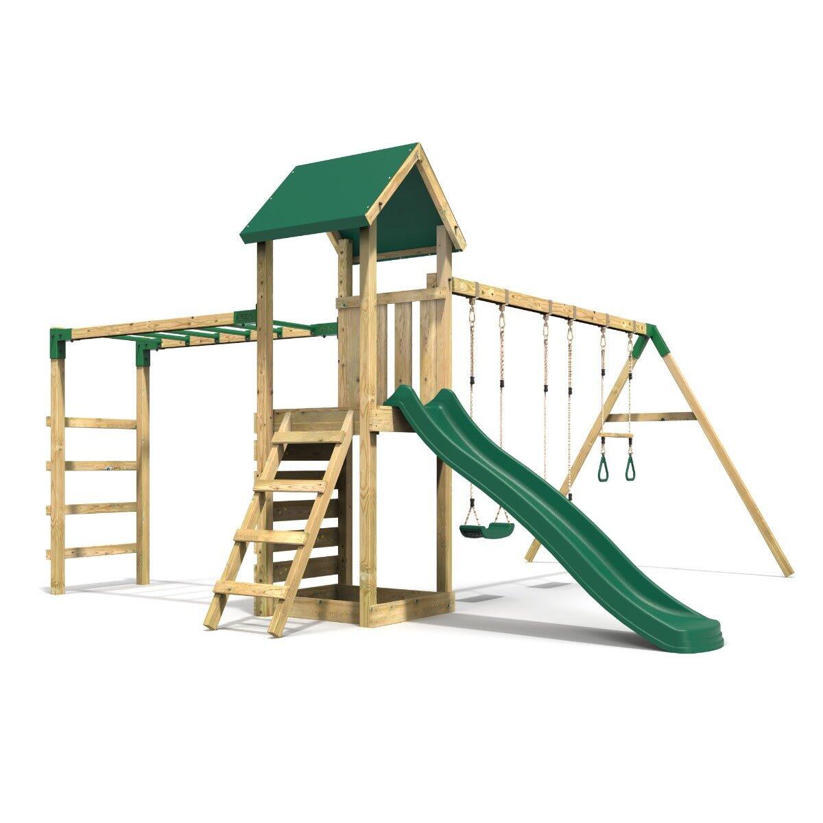 Rebo Adventure Wooden Climbing Frame with Monkey Bar, Swings