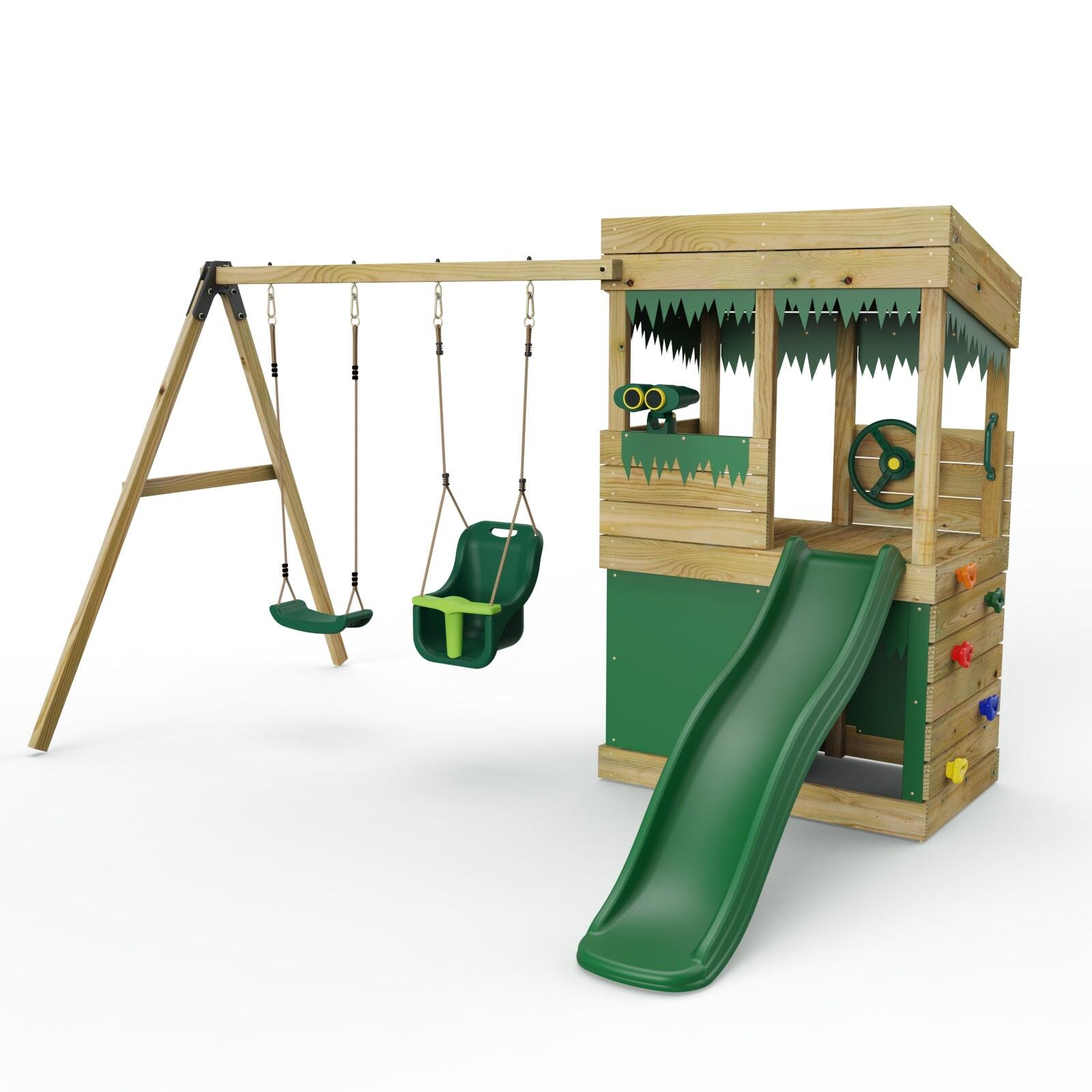 Rebo Wooden Lookout Tower Playhouse with 6ft Slide Swing Zion