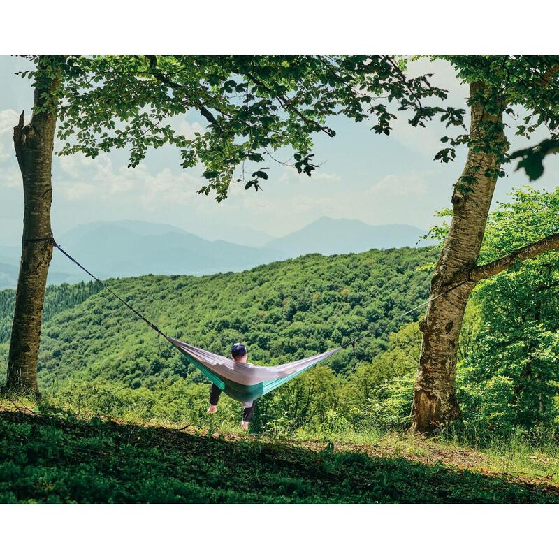 Hamac hikerjoy, 270x140 cm, curele prindere si carabine incluse, verde cu gri