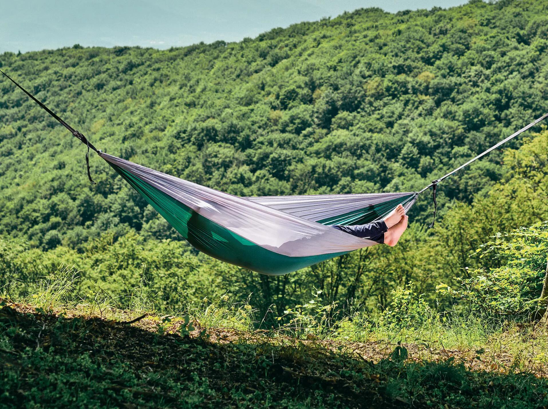 Hamac hikerjoy, 270x140 cm, curele prindere si carabine incluse, verde cu gri 5/7