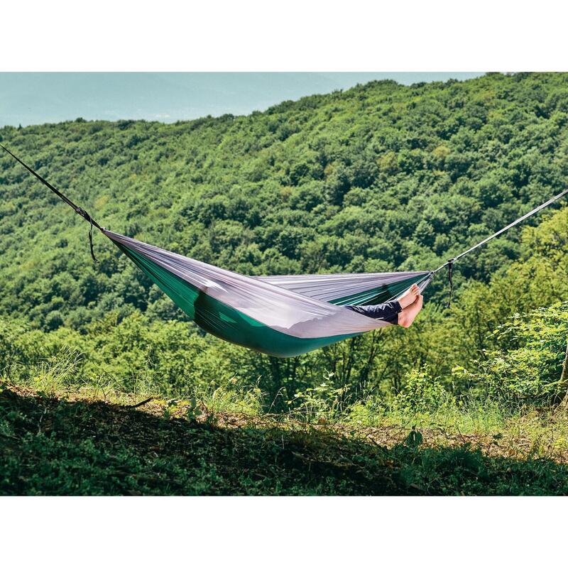 Hamac hikerjoy, 270x140 cm, curele prindere si carabine incluse, verde cu gri