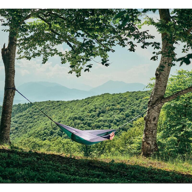 Hamac hikerjoy, 270x140 cm, curele prindere si carabine incluse, verde cu gri