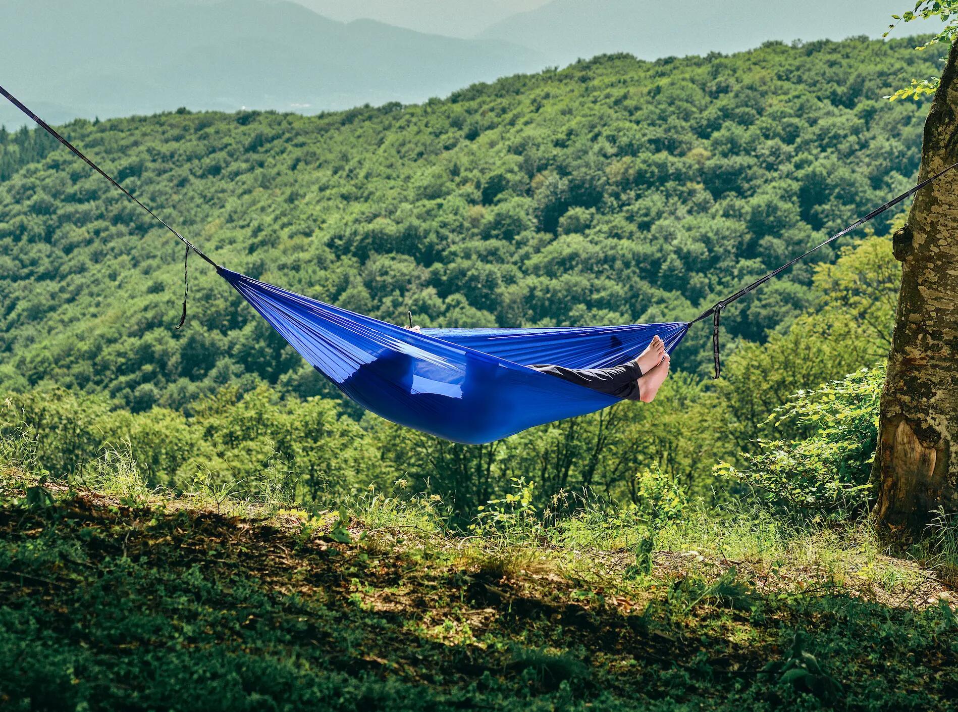 Hamac hikerjoy PRO, material ripstop, 270x150 cm, curele prindere, albastru 7/7