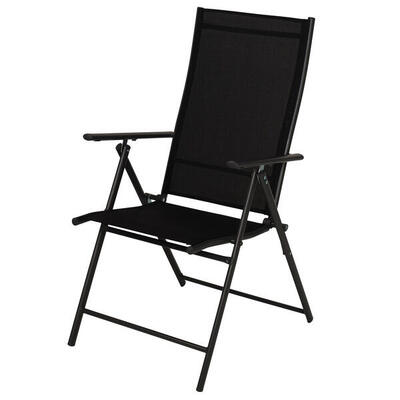 Tuinstoel 7 standen – inklapbaar – aluminium frame – textileen – zwart