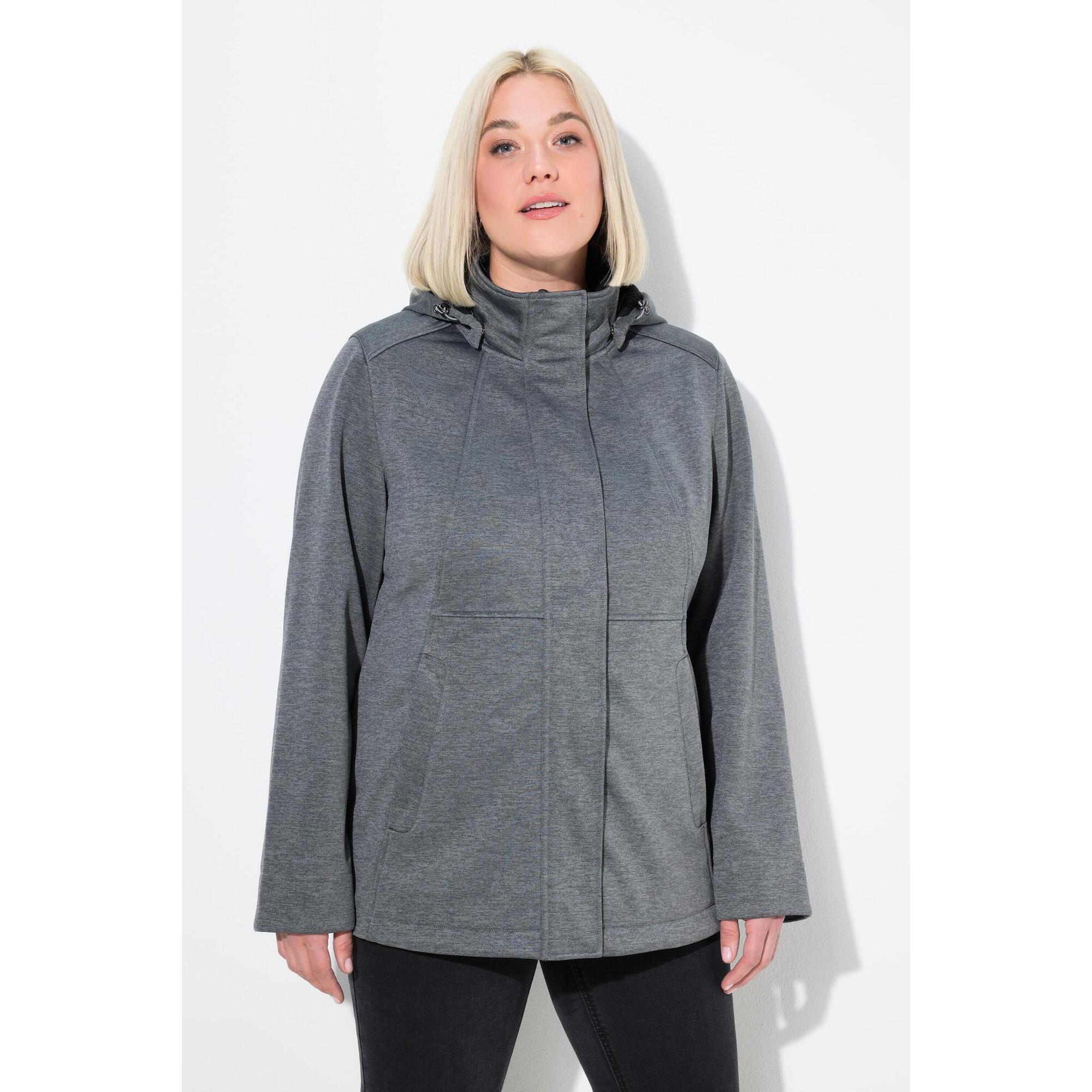 Ulla Popken - Femme Veste Technique Hyprar À Capuche Tissu Softshell Imperméable - Softshell - Gris - Decathlon