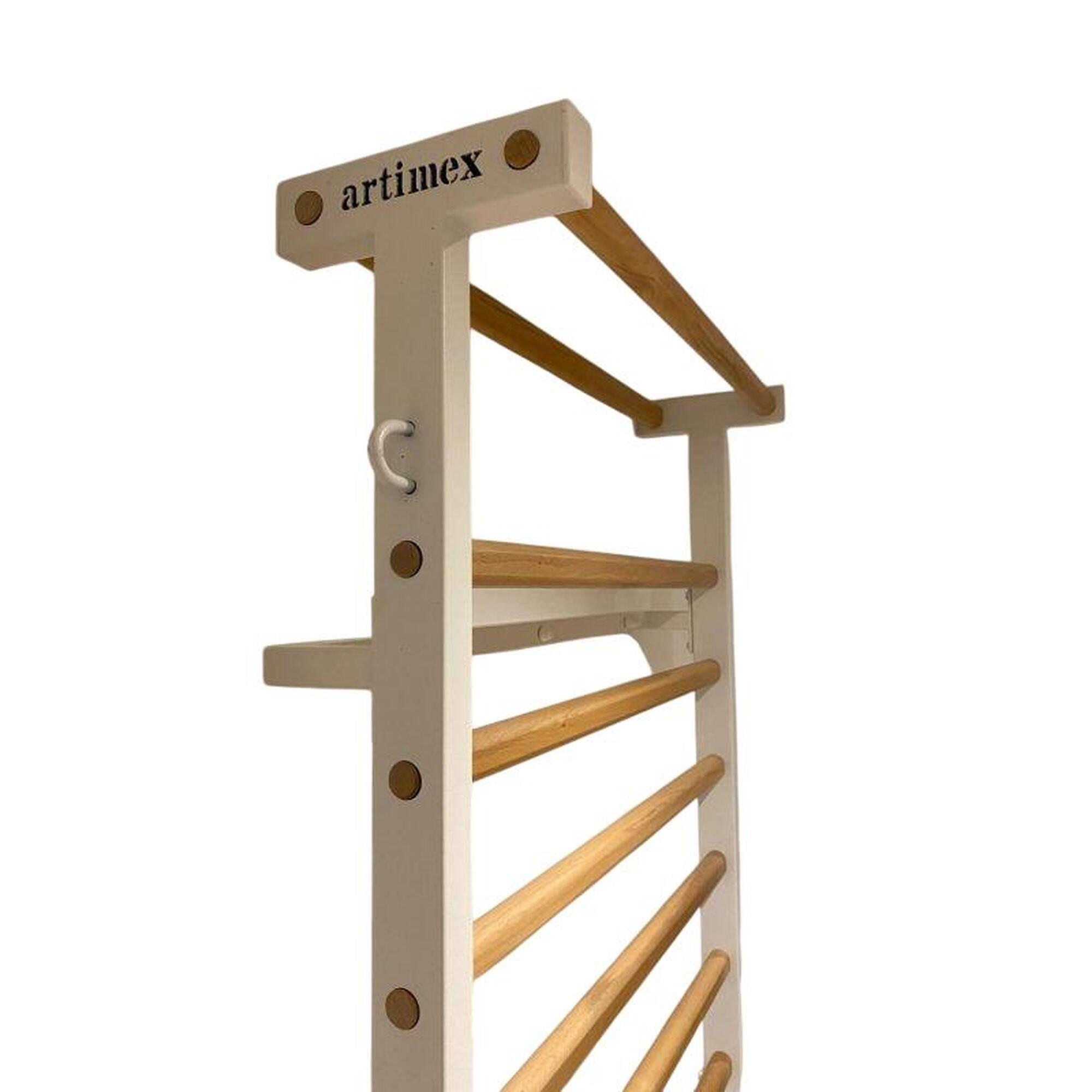 Spalier pentru Gimnastica Metal - Lemn, lacuit, 15 bare din fag, Laterale albe d