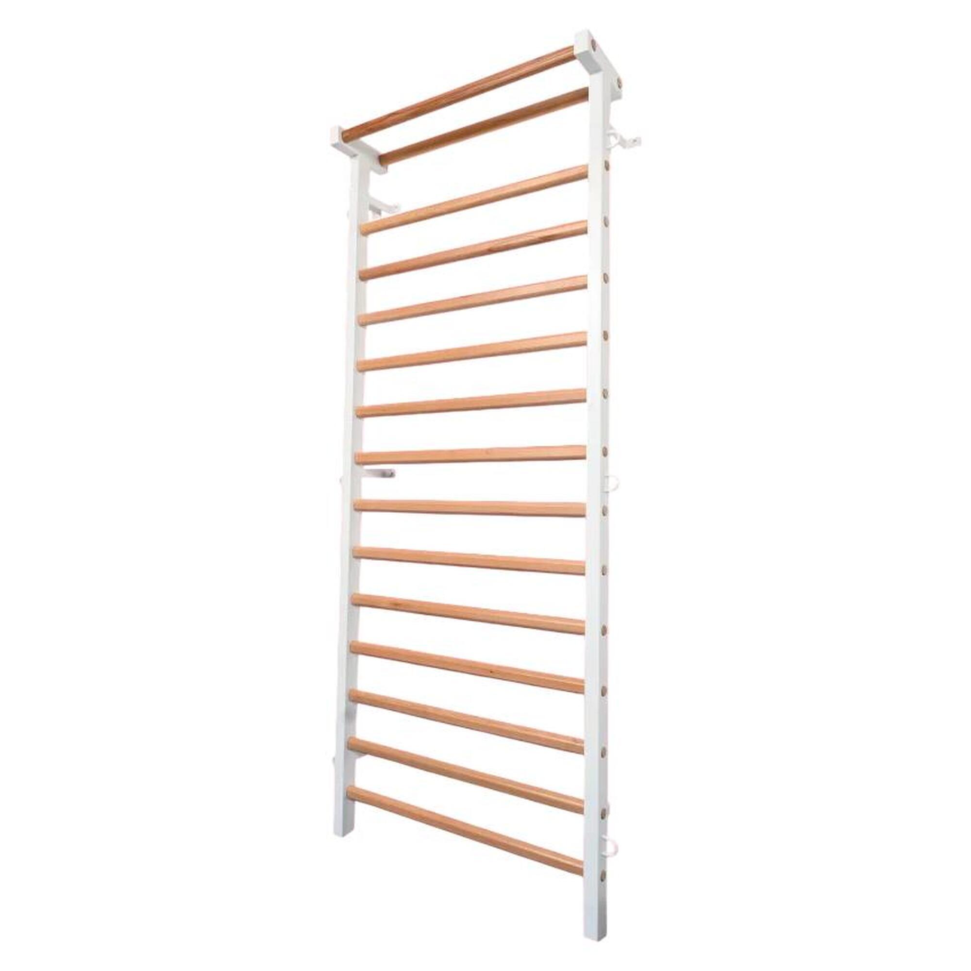 Spalier pentru Gimnastica Metal - Lemn, lacuit, 15 bare din fag, Laterale albe d