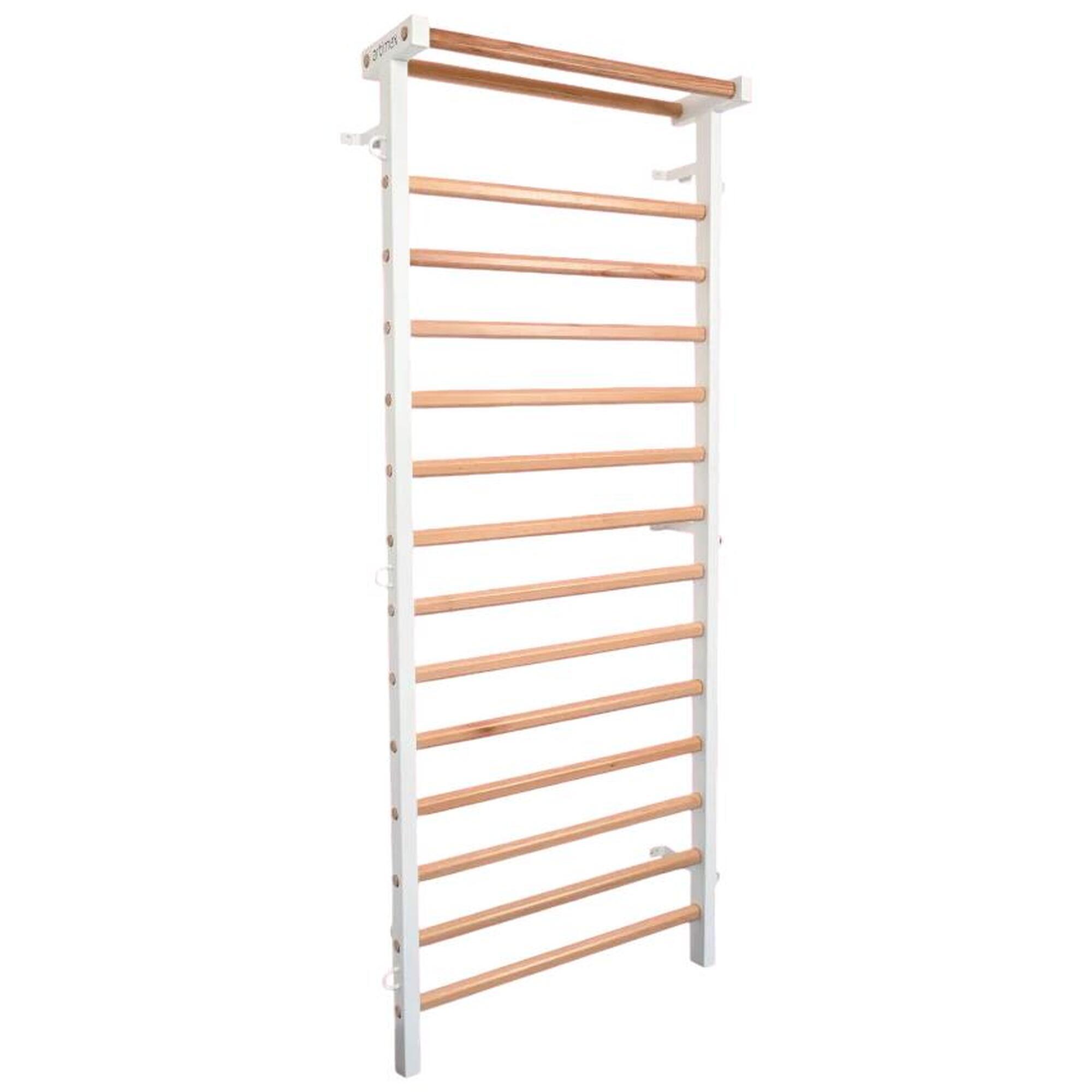 Spalier pentru Gimnastica Metal - Lemn, lacuit, 15 bare din fag, Laterale albe d