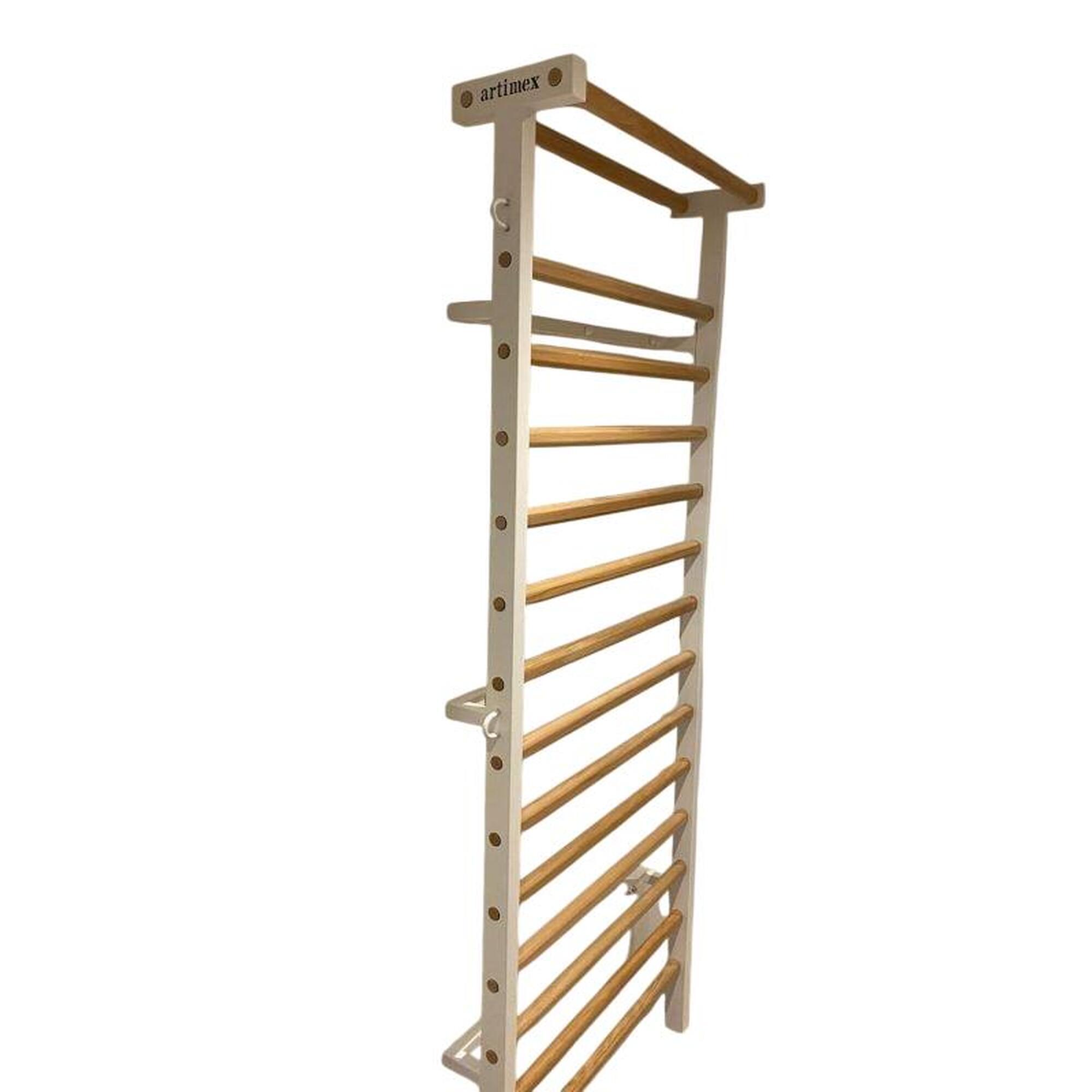Spalier pentru Gimnastica Metal - Lemn, lacuit, 15 bare din fag, Laterale albe d