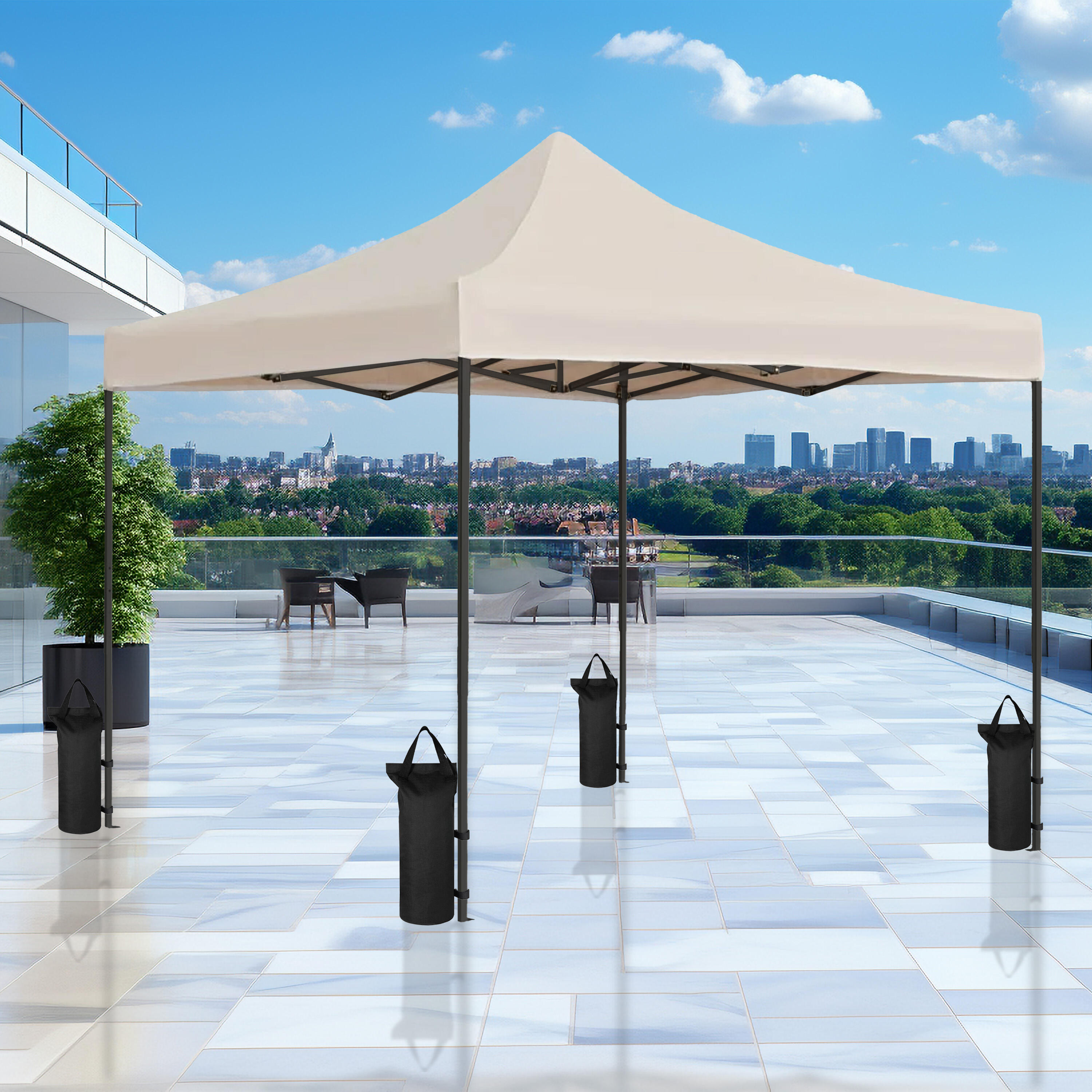 Partyzelt 3x3m - Easy Up - Wasserdicht - Faltbar - Mit Tasche - Creme 3/7