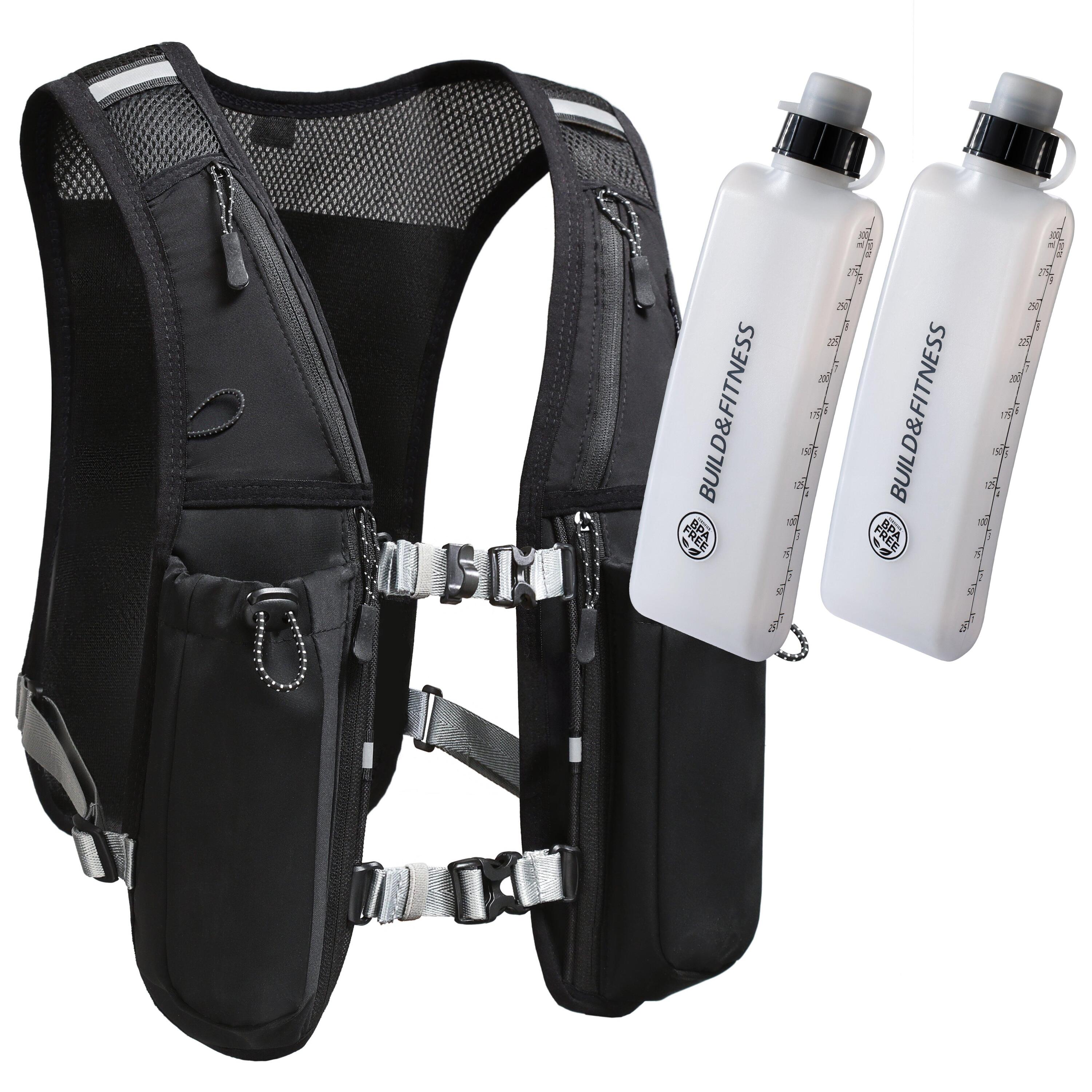 BUILD & FITNESS Hydration Running Vest with Curved Water Bottles