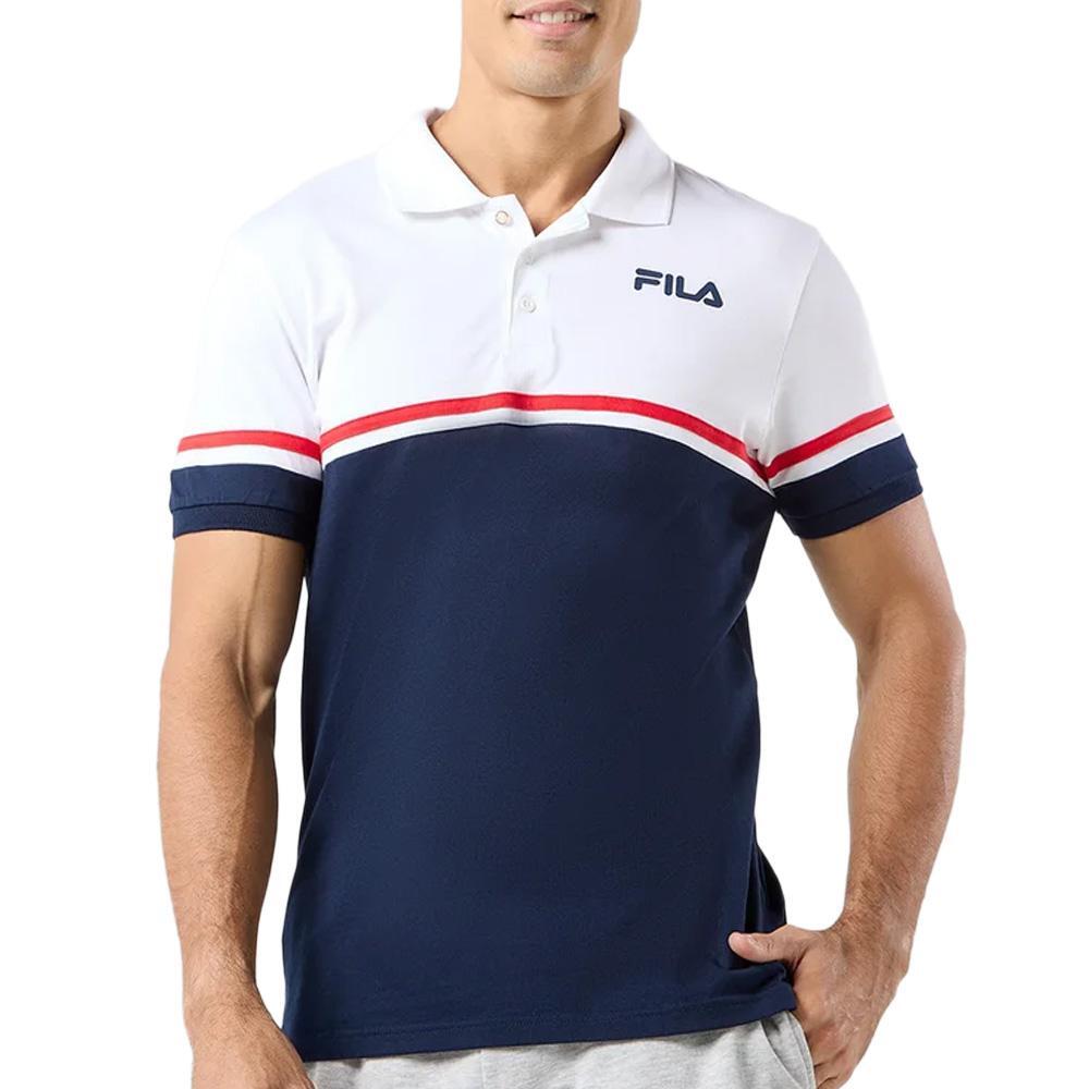 Fila - Polo Marine/blanc Homme Fila Primo - T-shirt Manches Courtes - Bleu - Decathlon