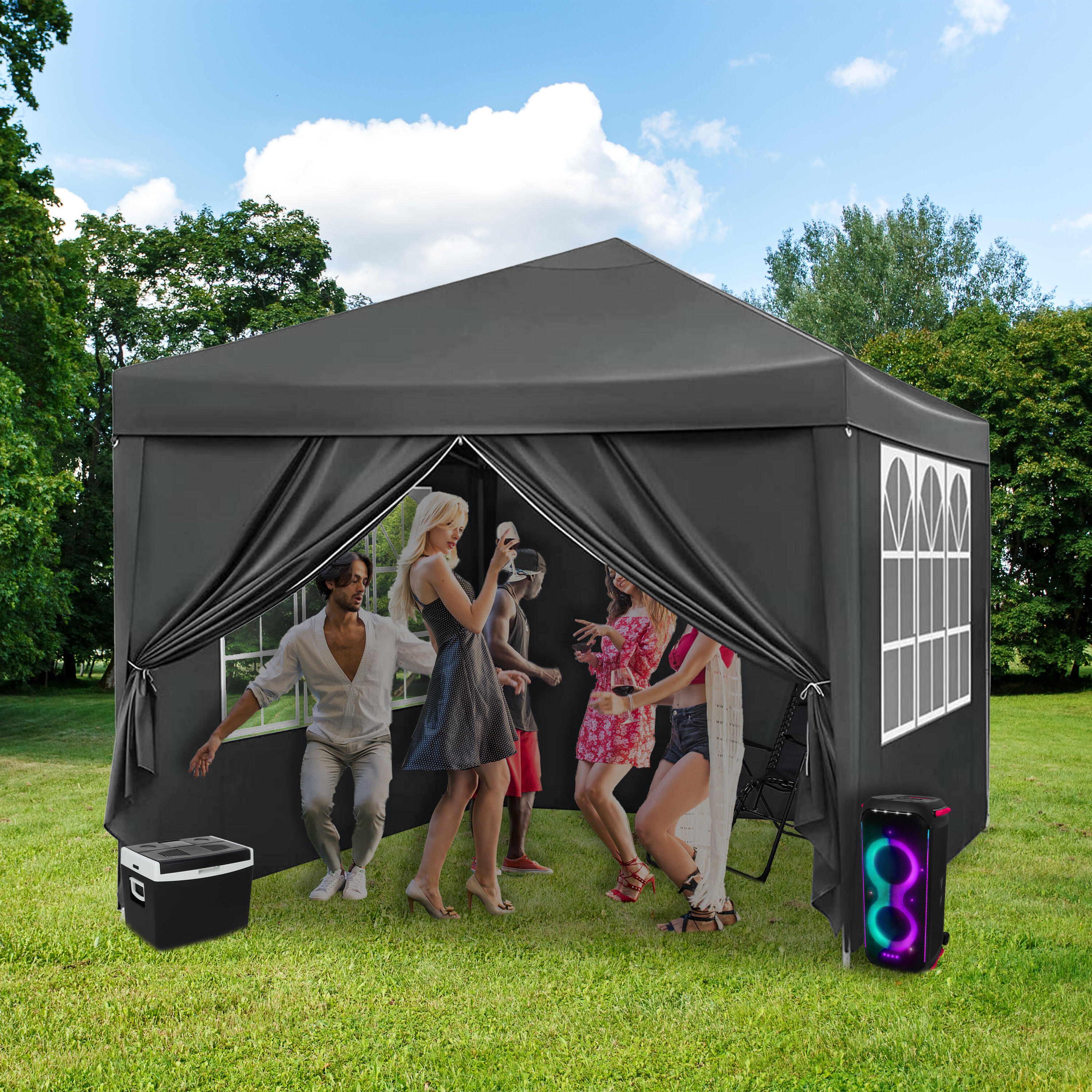 Partyzelt 3x3m - Easy Up - Mit Seitenwänden - Faltbar - Tasche - Anthrazit 3/7