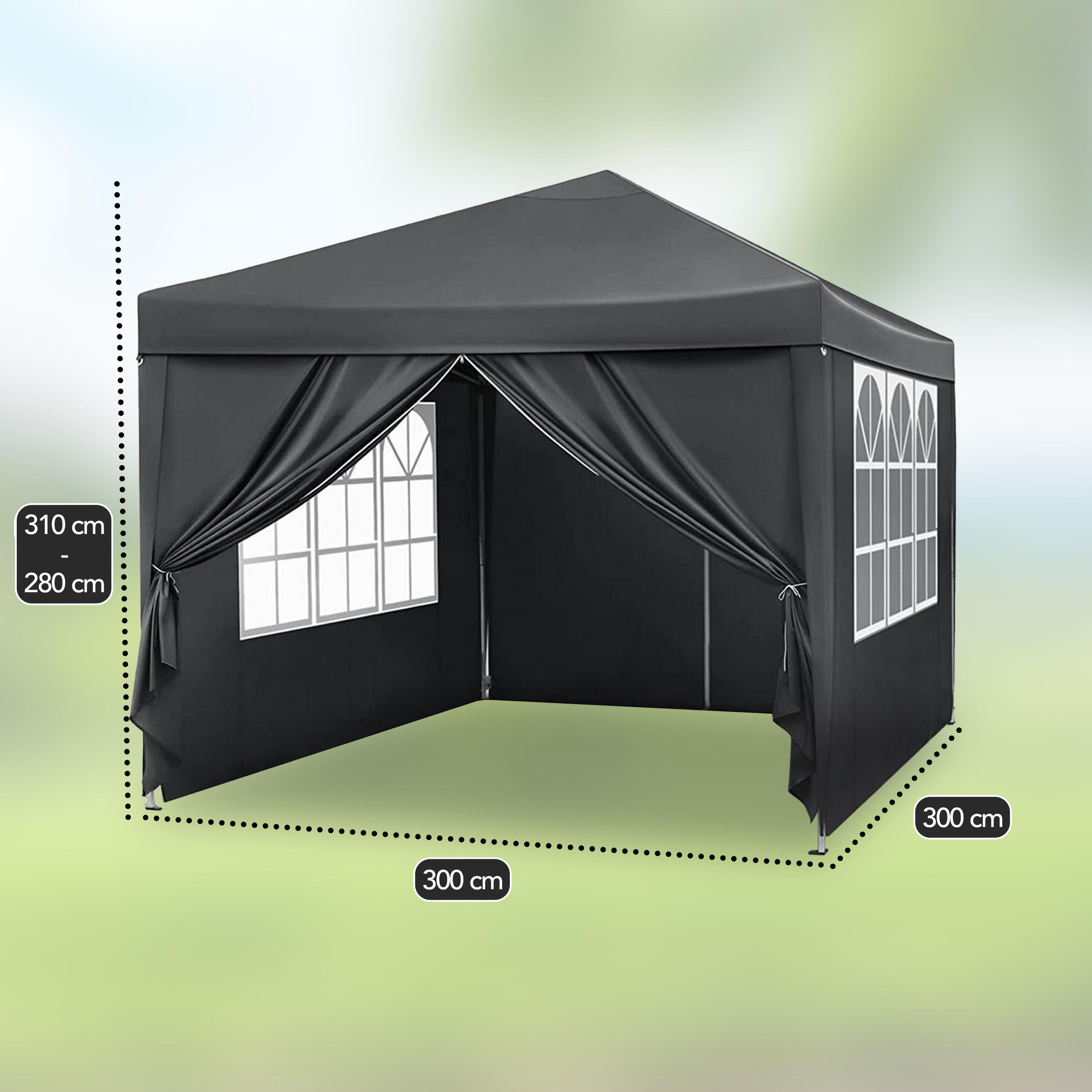 Partyzelt 3x3m - Easy Up - Mit Seitenwänden - Faltbar - Tasche - Anthrazit 2/7