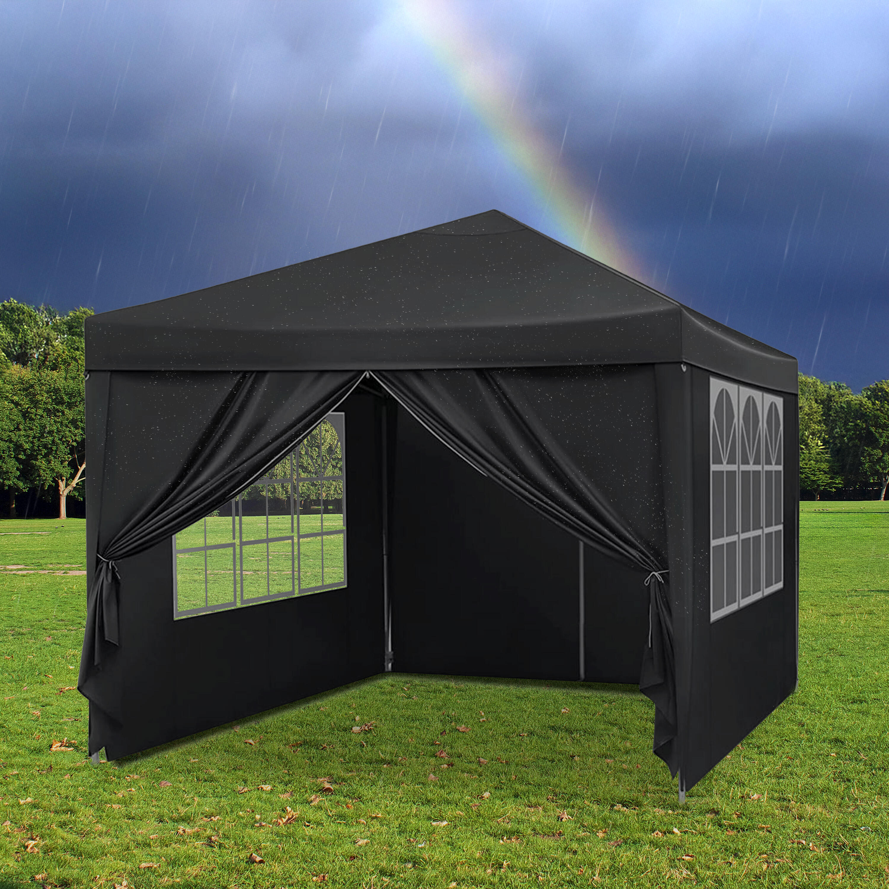 Partyzelt 3x3m - Easy Up - Mit Seitenwänden - Faltbar - Tasche - Anthrazit 5/7