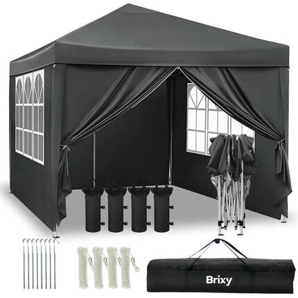 Tente de fête 3x3m - Easy Up - Avec Parois - Pliable - Sac Inclus - Anthracite
