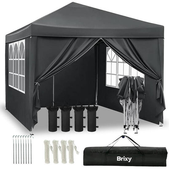 Tente de fête 3x3m - Easy Up - Avec Parois - Pliable - Sac Inclus - Anthracite