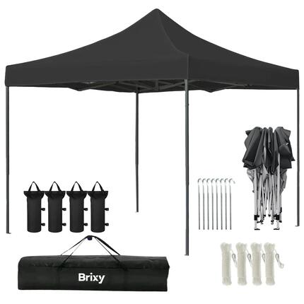 Partyzelt 3x3m - Faltbar - Easy Up - Wasserdicht - Mit Tasche - Schwarz