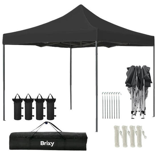 Partyzelt 3x3m - Faltbar - Easy Up - Wasserdicht - Mit Tasche - Schwarz