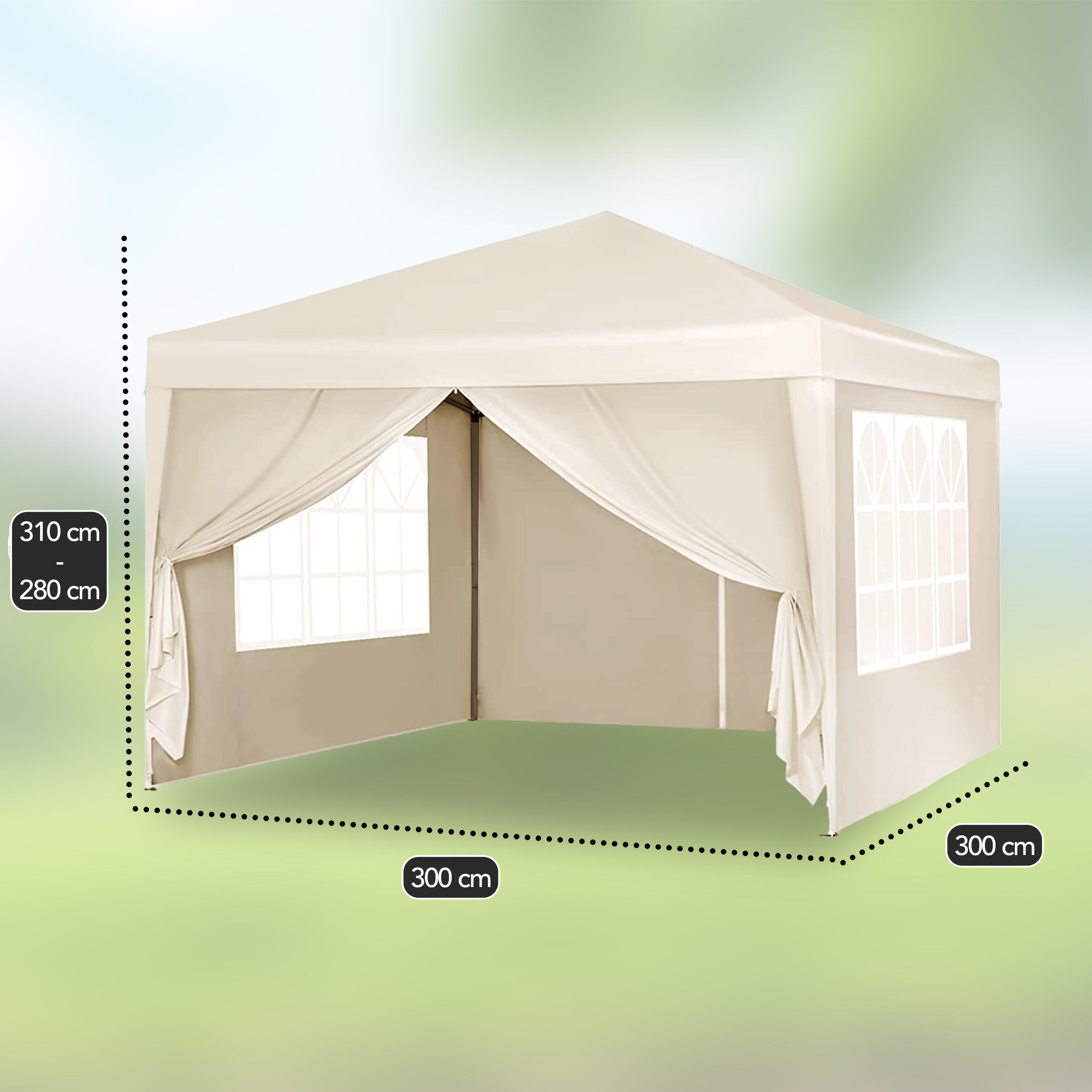 Partytent Easy Up 3x3 m - Waterdicht met Zijwanden - Creme 2/7