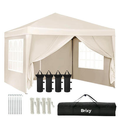 Partytent 3x3m - easy up - met zijwanden - waterdicht - draagtas - crème