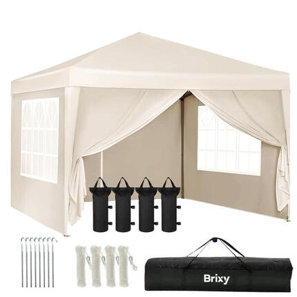 Partyzelt 3x3m - Easy Up - Mit Seitenwänden - Wasserdicht - Tasche - Creme