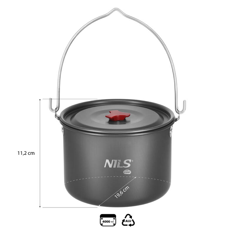 Oală de camping de 4 litri cu capac NC17117 NILS CAMP