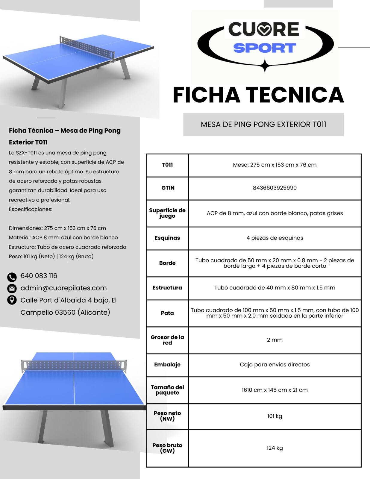 TABLE DE PING-PONG D'EXTÉRIEUR T011 CUORE SPORT 4/4