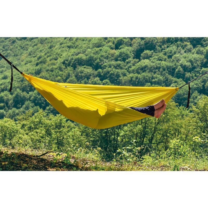 Hamac hikerjoy PRO, 270x150 cm, doua curele de prindere si doua carabine, galben