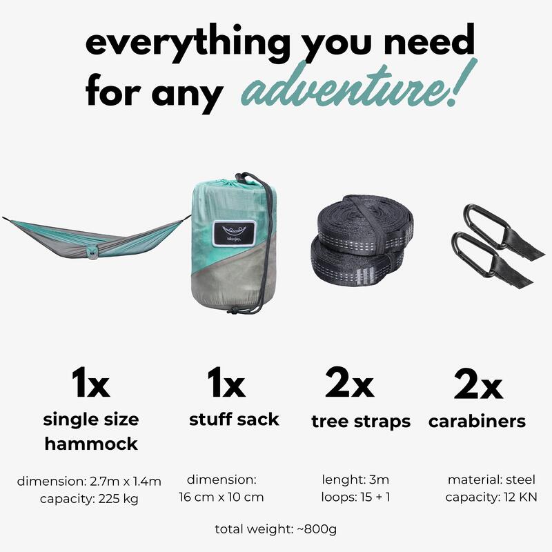 Hamac hikerjoy, usor, portabil, 270x140 cm, doua chingi si 2 carabine incluse