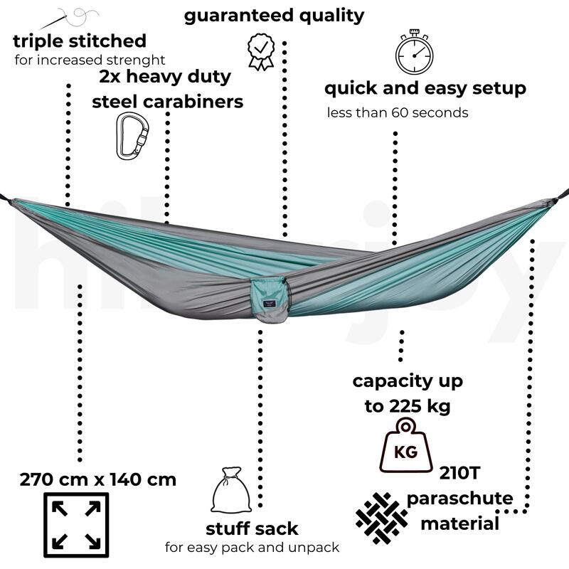 Hamac hikerjoy, usor, portabil, 270x140 cm, doua chingi si 2 carabine incluse