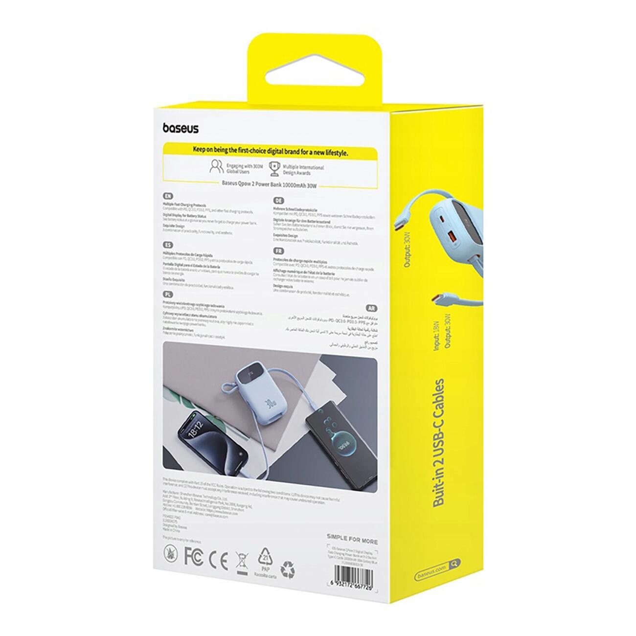 Baseus Power Bank Veloce QPow 2 30W 10000mAh con Cavi USB-C 5/7