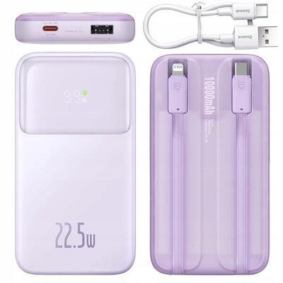 Baseus snelle powerbank 10000mah 22,5w met usb-c en lightning kabels