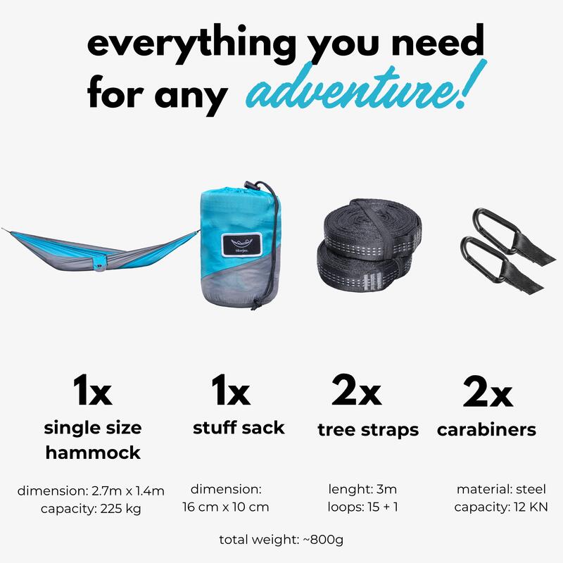 Hamac hikerjoy din material reciclat, ultra usor, 270x140 cm, curele si carabine