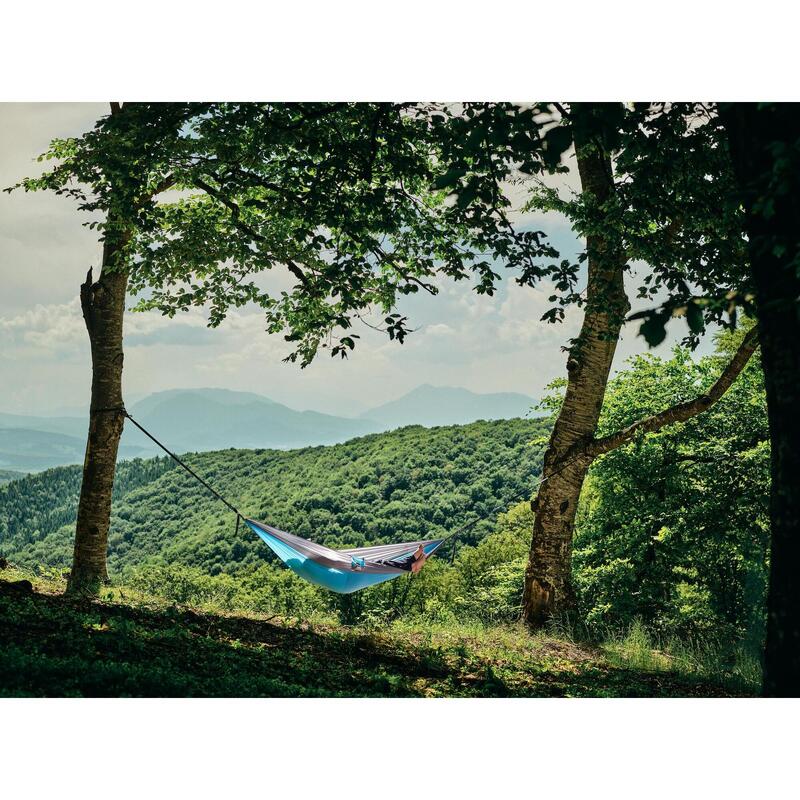 Hamac hikerjoy, material reciclat,  270x140 cm, curele prindere, albastru cu gri