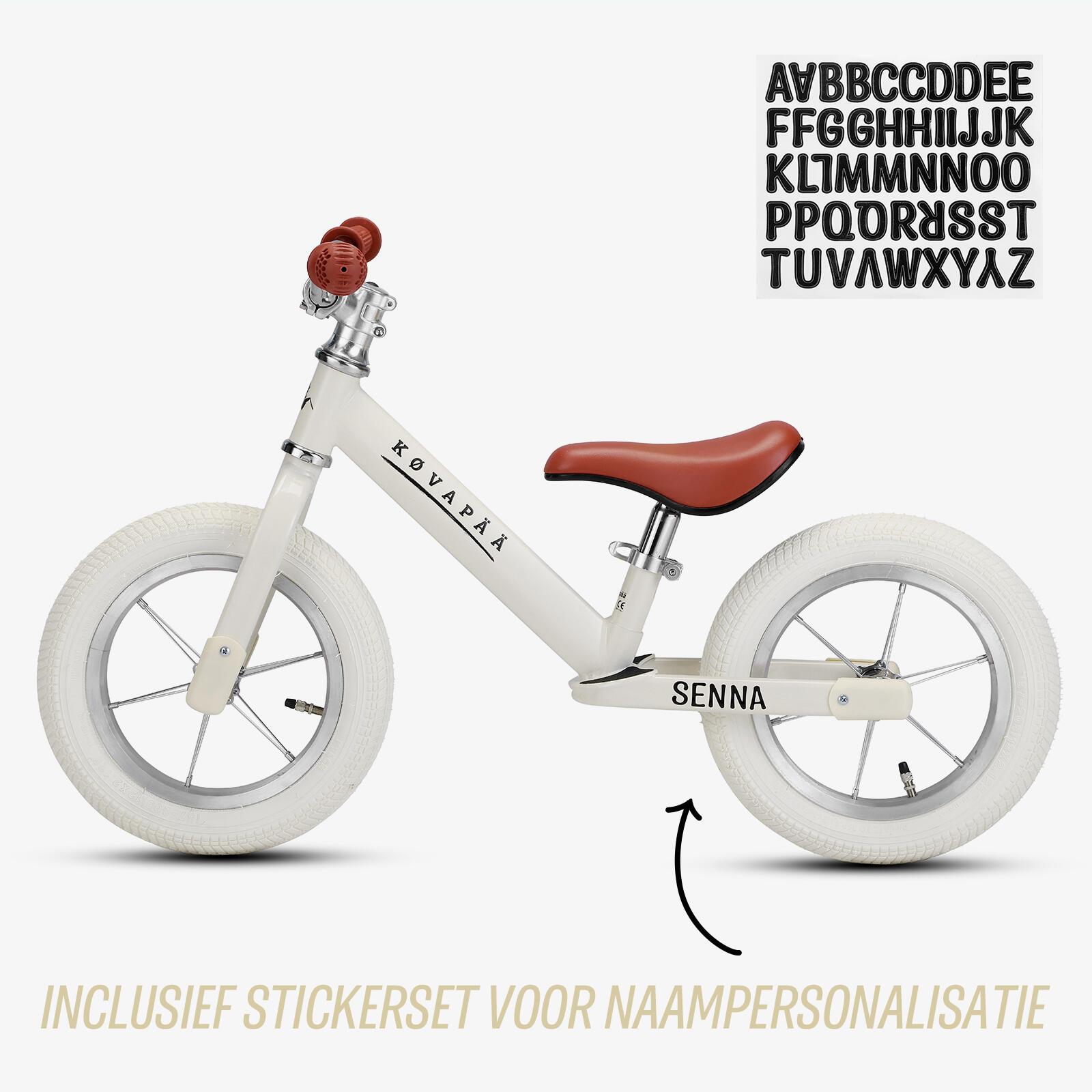 Loopfiets - Met Naamsticker - Luchtbanden - Vanaf 2 jaar - Beige 4/5
