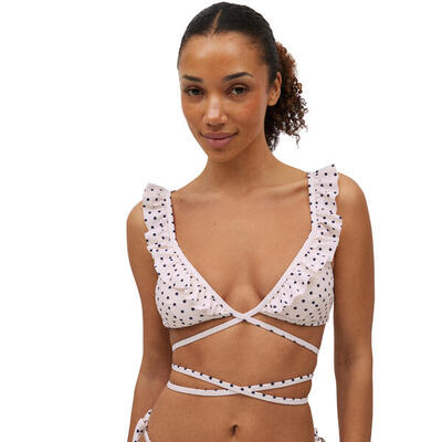 Top bikini triángulo lunares blanco copa B