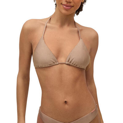 Top bikini triángulo bronce con brillo copa B